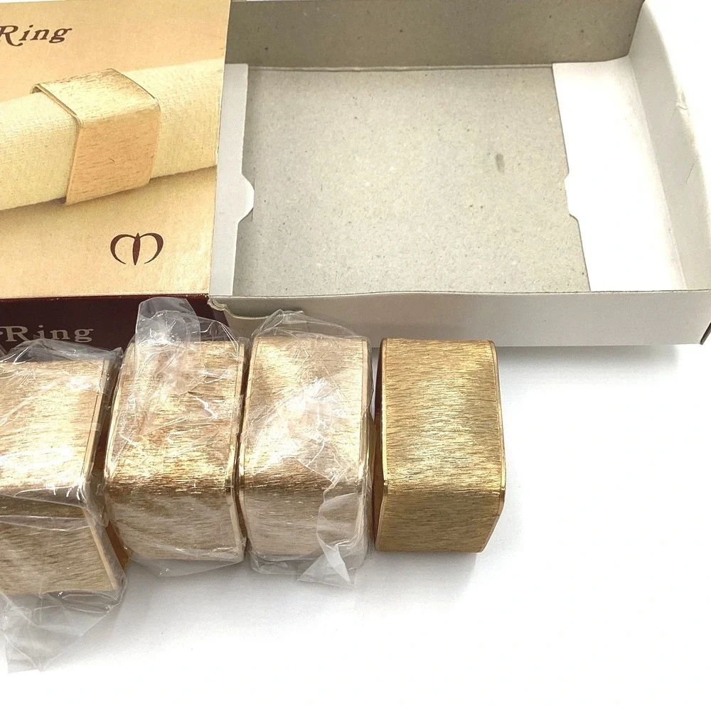 Vintage Solid Brass Square‎ Napkin Rings Set of 6 Brushed Gold MCM M133